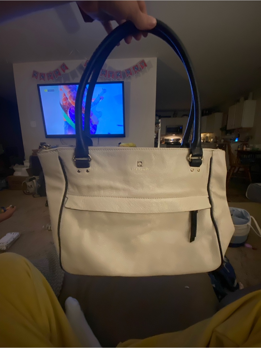 kate spade Cream Shoulder Tote with Black Handles